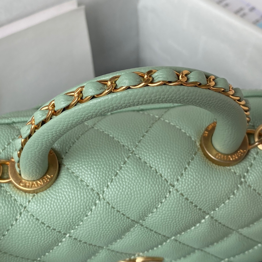 Coco Handle Mini Grained Calfskin Handbag With Top Handle AS2215 Jade Green